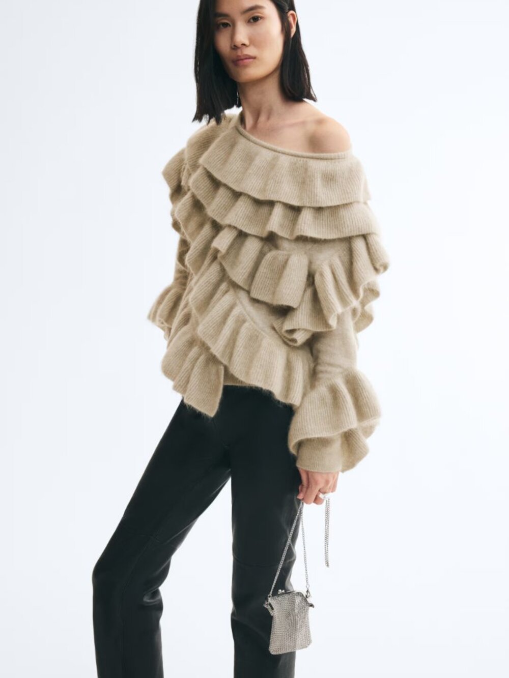 H&M Edit Fall 2026 Flounced Mohair-Blend Sweater Size S NWT